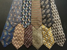 Vintage EUC 10 Pc Jacquard Silk Ties Geometric Tie Lot USA Italy Japan picture