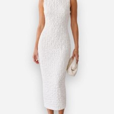 Zara vacay white textured midi dress with ruched detailing, size M picture