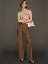 Anthropologie MAEVE Colette High-Rise Wide-Leg Pants Military Olive 29 $130 NWT picture
