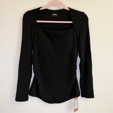 OGL Eco-Mousse Black Square Neck Ruched Long Sleeve Top L 250925-2854W22 picture