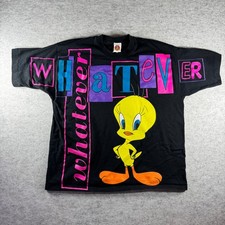 Vintage 90s Looney Tunes Tweety Bird Whatever T-Shirt Mens L Black Single Stitch picture