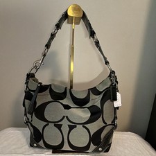 Coach Y2K Signature logo jacquard canvas/leather shoulder bag zip black/gray picture
