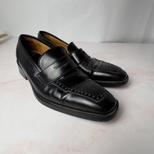 Santoni Fatte a Mano Handmade in Italy Men Black Leather Square Toe Loafers 37.5 picture