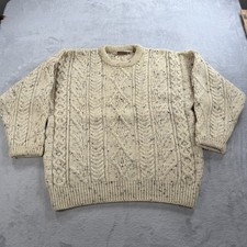 Quills Woolen Market 100% Wool Ireland Aran Fisherman Sweater Mens L Cable Knit picture