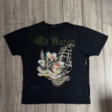 Vintage 00s Ed Hardy Spell Out Logo Eagle Tattoo Art Y2K Tee picture