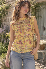 Y2K Yellow Floral Lace Ruffle Blouse S Cottagecore Coquette Fairycore Prairie picture