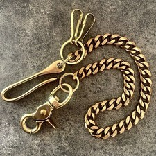 Heavy Solid Brass Cuban Link Wallet Chain Fish Hook Carabiner Made in Japan picture