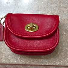 Rare Vintage Coach Red Leather Mini Pouch Turnlock Charm Style 7105 picture