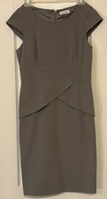 Calvin Klein Gray Sheath Dress Sz 4 Scoop Neck Cap Sleeve Knee Workwear Business picture