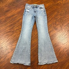 Rockin C Jeans Women 26 Flare Mid Rise Stretch Light Wash Distressed Denim 23x31 picture