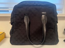 Authentic Gucci black GG monogram canvas and leather trim tote bag picture