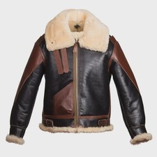 Men's Vintage B3 Aviator Bomber Genuine Sheepskin Leather Faux Fur Jacket picture