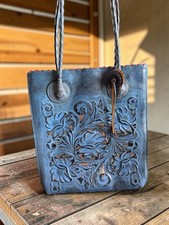 Patricia Nash Leather Toe Bag Cutout Blue Shoulder Purse Boho Western Suede picture
