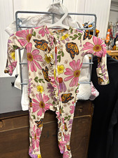 Posh Peanut Girls 0-3M Bamboo Floral Butterfly Ruffle Zip Footed Sleeper picture