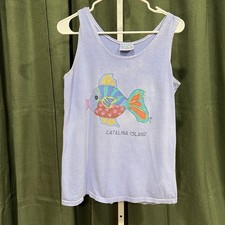 Vintage Fresh Produce Tank Top Womens Small Blue Square Neck Fish Graphic picture