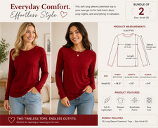 2 Pack-Women's Red SUPIMA Cotton-Long Sleeve - A New Day T-Shirts Sizes S/M/L picture