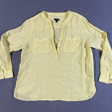 Talbots Woman's Top LP Petite Yellow 100% Linen Long Sleeve Button Front Pocket picture