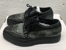 PRADA Wingtip Brogue Derby Oil Brown/Blue Leather Platform EU 42 US 9 UK 8 BB57 picture