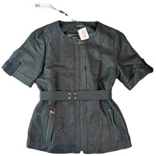 Black Graphite Metallic Woven Belted Jacket - Elie Tahari picture