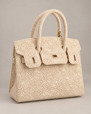 Women's Brown Floral Lace Embroidered Top Handle Satchel Handbag Gold Turn Lock picture