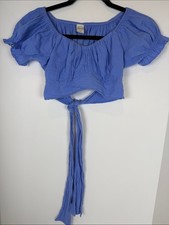 Blanco by Nature Blue Off The-Shoulder Smock Crop Top Boho Y2K Cottagecore SizeS picture
