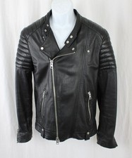 AllSaints Men's Black Jasper Biker Leather Motorcycle Jacket Size Small picture