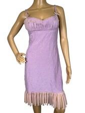 Vintage Betsey Johnson Purple Silk Slip Dress Embroidered Lace Tulle Y2K Fairy picture