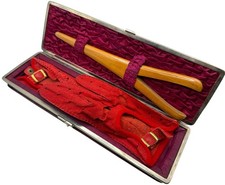 Antique Glove Box Accordion Case Perforated Red Leather Driving Gloves  picture