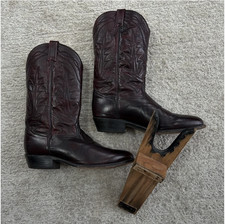 Vintage Tony Lama Black Cherry Cowboy Boots with Boot World Jack - Size 12 EE picture