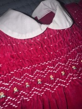 Handmade 1980s Red Velvet Smocked Toddler/Baby Dress picture