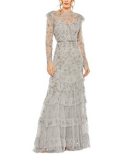 Mac Duggal Platinum High Neck Long Sleeve Tiered Embellished Gown Size 18 $698 picture