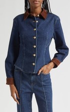 Cinq à Sept Suede Combo Denim Shirt MSRP $395 picture