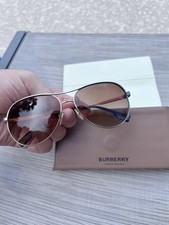 Burberry Women’s Aviator Sunglasses Silver Metal Frame Brown Lenses picture