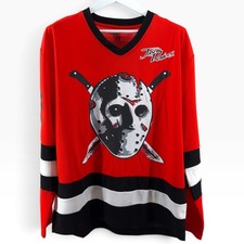 🚨🔪Rare Friday the 13th Mens Jason Voorhees RED Graphic Hockey Jersey Sz XL picture