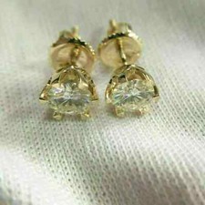 2Ct Lab Created Diamond Solitaire Stud Earrings 14K Yellow Gold Plated Silver picture