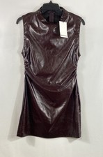 Bershka Women's Maroon Faux Leather Ruched Sleeveless Mini Dress NWT Sz M picture