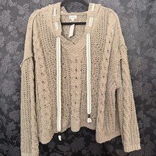 POL Cable Knit Hooded Chenille Sweater Olive Green Chunky Oversized Cozy Boho picture