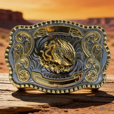 Mexican Eagle Belt Buckle Western Gold Silver Tone Hebilla Mexicana Cowboy Men picture