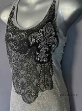 New - VOCAL Apparel Women's Tank Top Crystal Gray with Fleur De Lis - Size M picture