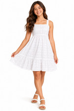 Cat & Jack Girls XXL (18) White Embroidered Sleeveless Tie-Back Woven Dress picture