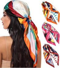 3Pcs Head Scarves for Women Satin Hair Scarf 35” Large Square Bandana Neck Scarf picture