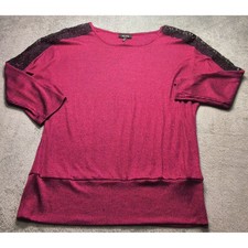 Alyx Womens XL Magenta Pink Ribbed Knit Lace Shoulder Dolman Sleeve Top picture