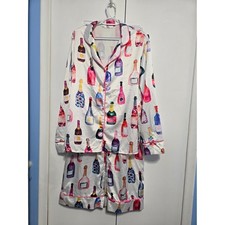 SHESHOW Champagne Bottle Satin Pajama Set XXL 2XL Pink Bubbly Wine PJs picture