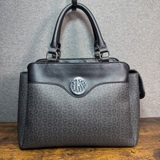 GUESS Satchel Handbag Black Grey Monogram Logo Purse Large Tote Shoulder Bag picture