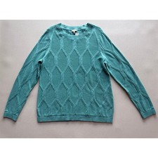 New Talbots Women's Teal Textured Diamond Cable Knit Crewneck Sweater Size L picture