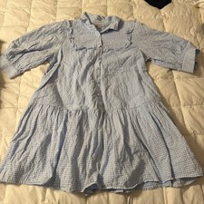 Target x Sandy Liang Blue/White Gingham Shirt Dress Collared Button Ruffle 3/4 L picture
