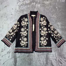 Lovestitch Embroidered Open Front Jacket Black Boho Floral I-20128W-QPA Size L picture