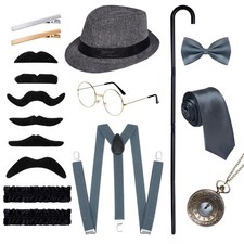 17 PCS 1920s Men Costume Accessories Old Men Gangster Set Roaring Retro picture