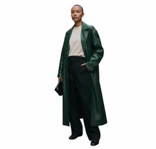 Avanti Womens Rare Green Genuine Leather Jacket Trench Coat M Vintage 1980s/90s picture