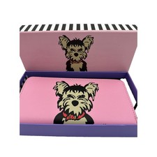 Marc Tetro Yorkie Dog Pink Zip Around Wallet With Gift Box NWT picture